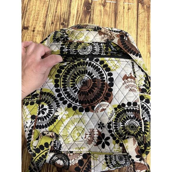 Vera Bradley Quilted Backpack Floral Zipper Pockets Green & Brown - Picture 9 of 13